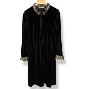 Vintage Velour Dress Leopard Print Trim Black Plus Size The Nanny Fran Fine‎